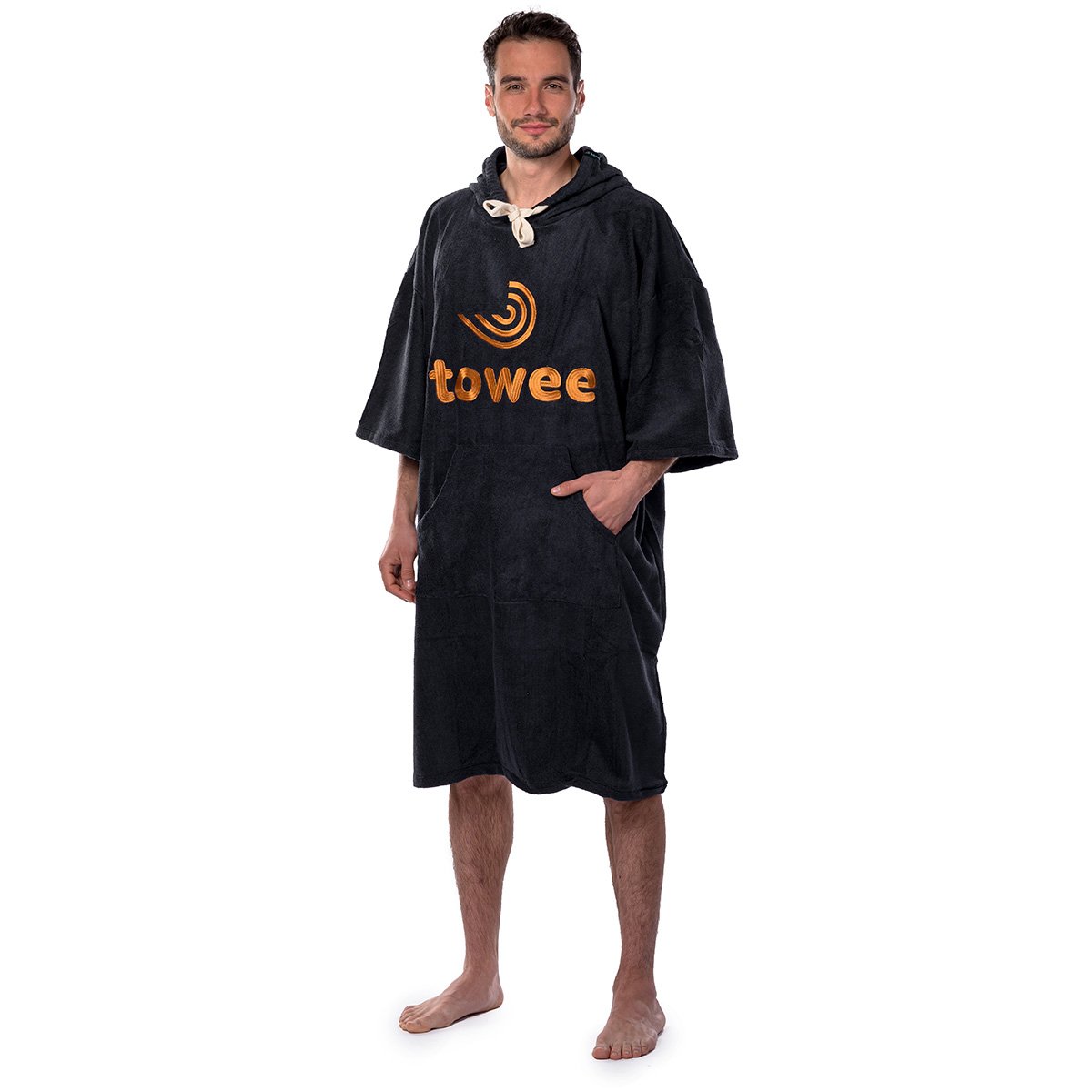 Surf poncho Towee anhtracite with orange embroidery, 80 x 115 cm