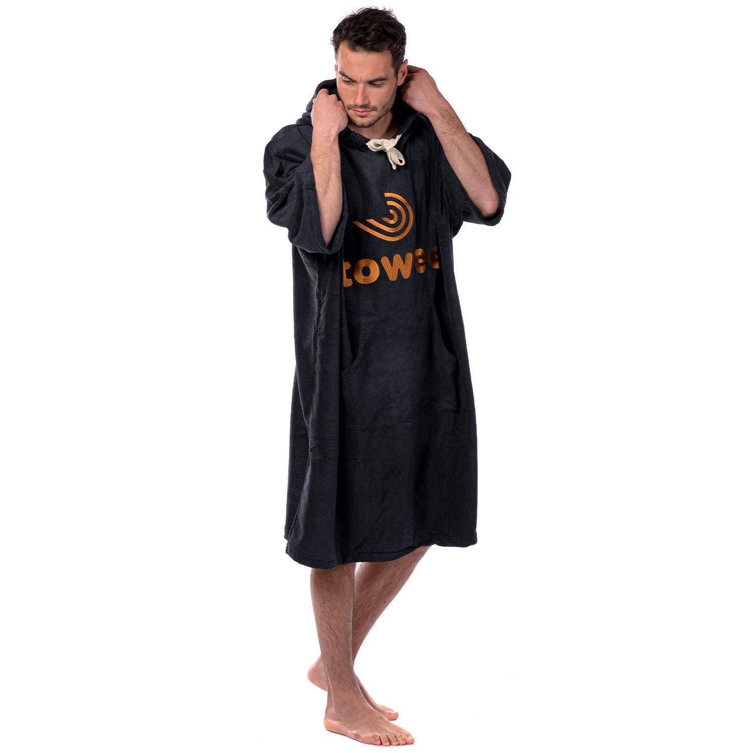 Surf poncho Towee anhtracite with orange embroidery, 80 x 115 cm