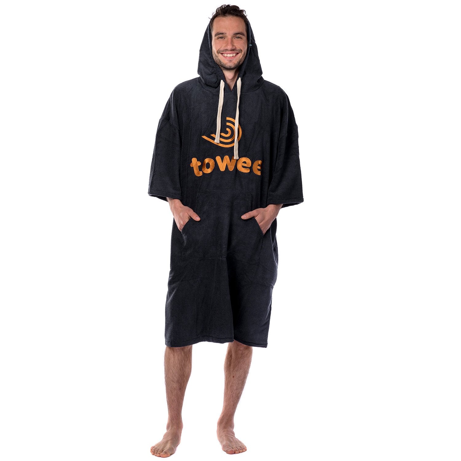 Surf poncho Towee anhtracite with orange embroidery, 80 x 115 cm